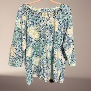Alfred Dunner Teal and White Patterned Blouse